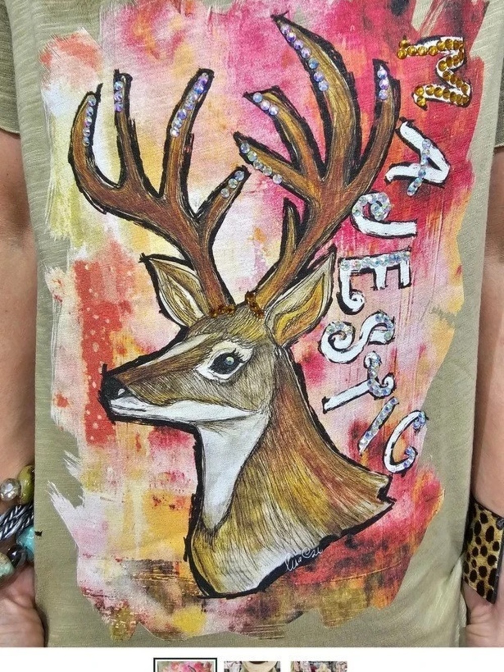 🔥NEW A Rare Bird Majestic Deer Tattered Tee-ALL NEW DESIGN, Reindeer, rhinestone